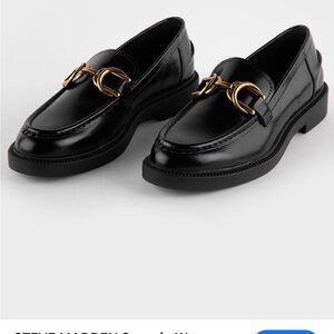 Steve Madden Black Loafers with Gold Buckle